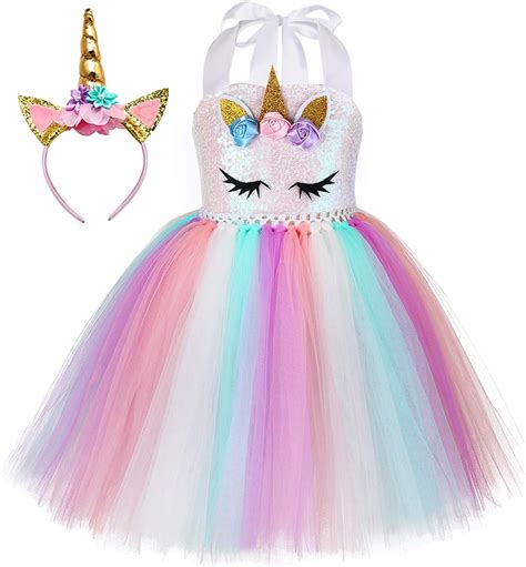 Amazon.com: Tutu Dreams Sequin Unicorn Dress for Girls 1-10Y with Headband Birthday Dance Party ...