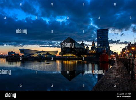 Liverpool Waterfront Night Skyline Cityscape Canning Dock Liverpool UK ...