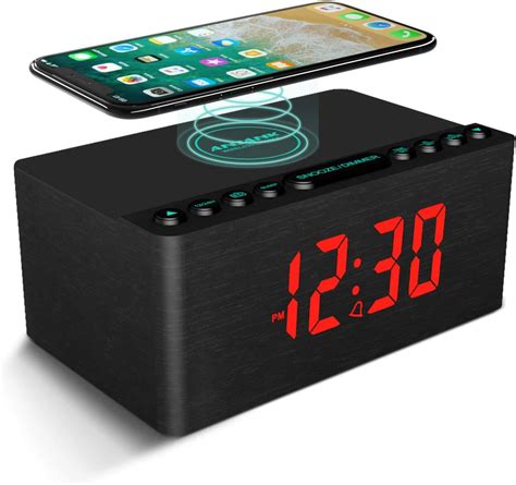 ANJANK Wooden Alarm Clock with FM Radio, 10W Super Fast Wireless Charger Station for iPhone ...