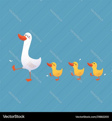 Cartoon mother duck and ducklings Royalty Free Vector Image