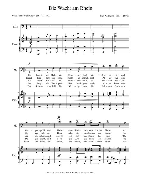 Die Wacht am Rhein Sheet music for Piano, Male (Piano-Voice ...