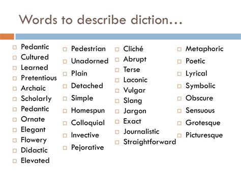 Words to Describe Diction in Literature - Annabel-has-Marks