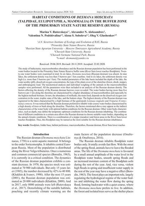 (PDF) Habitat conditions of Desmana moschata (Talpidae, Eulipotyphla, Mammalia) in the buffer ...