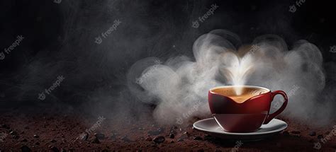 Premium Photo | Coffee cup with steam on a dark background with copy space