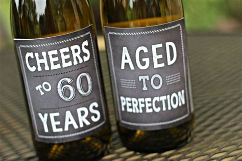60th Birthday Adult Wine Labels Party Decoration. "Aged to Perfection" and "Cheers." Set of 4 ...