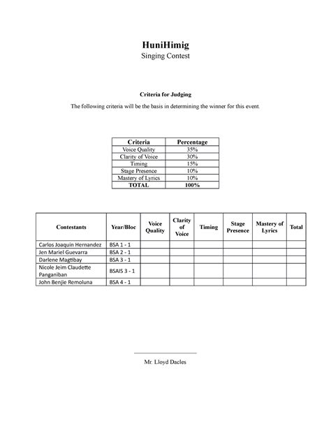 Criteria-for-Judging - HuniHimig Singing Contest Criteria for Judging The following criteria ...