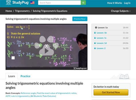 Study Pug: Solving Trigonometric Equations Involving Multiple Angles Instructional Video for 9th ...