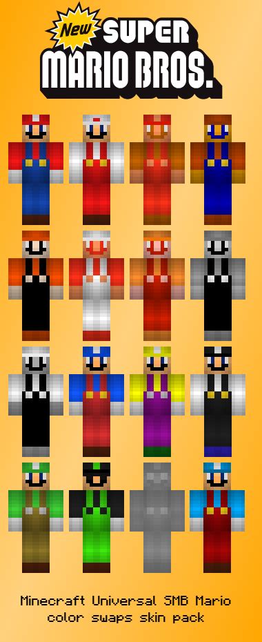 SMB Mario Color Swaps Minecraft Skin Pack by 0-Technos-0 on DeviantArt