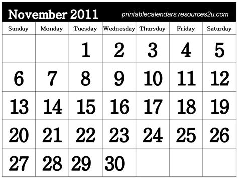 Printable Calendars 2015: November 2011 Calendar printable template