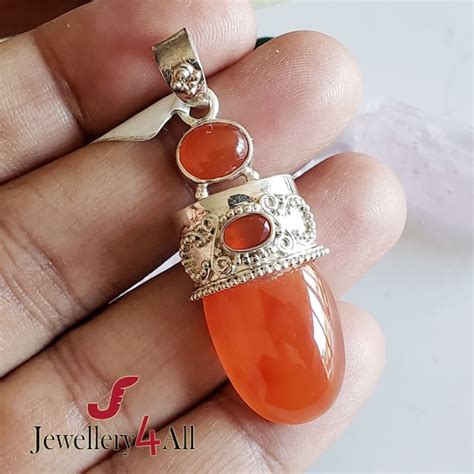 Cabochon Carnelian Pendant Solid 925 Silver Carnelian - Etsy