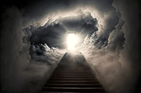 Premium Photo | Light among darkness at end of stairway to heaven