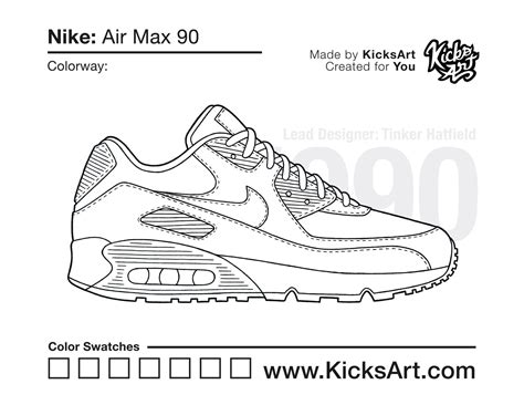 Nike Air Max 90 Sneaker Coloring Pages - Created by KicksArt