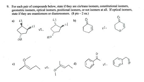 SOLVED: For each pair - of compounds below; state if they are cis/trans isomers, constitutional ...