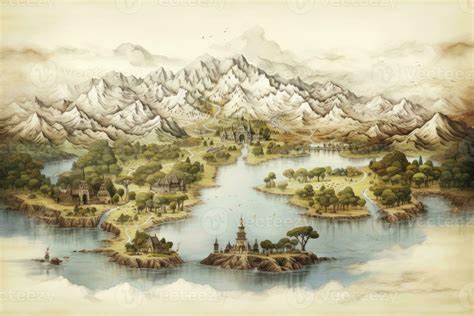 AI generated Great detailed illustration of the world map in vintage style. AI Generated ...