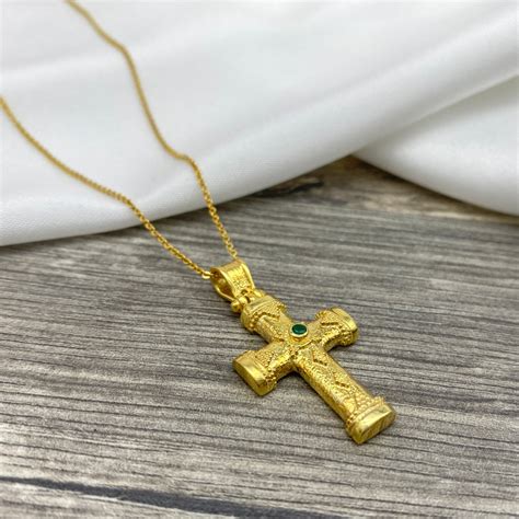 Byzantine Cross Pendant Necklace Sterling Silver Gold Plated - Etsy