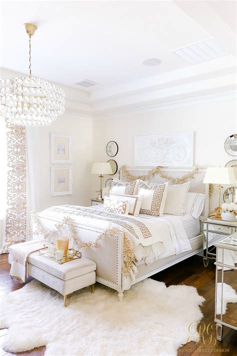 Elegant White and Gold Christmas Bedroom Tour - Randi Garrett Design