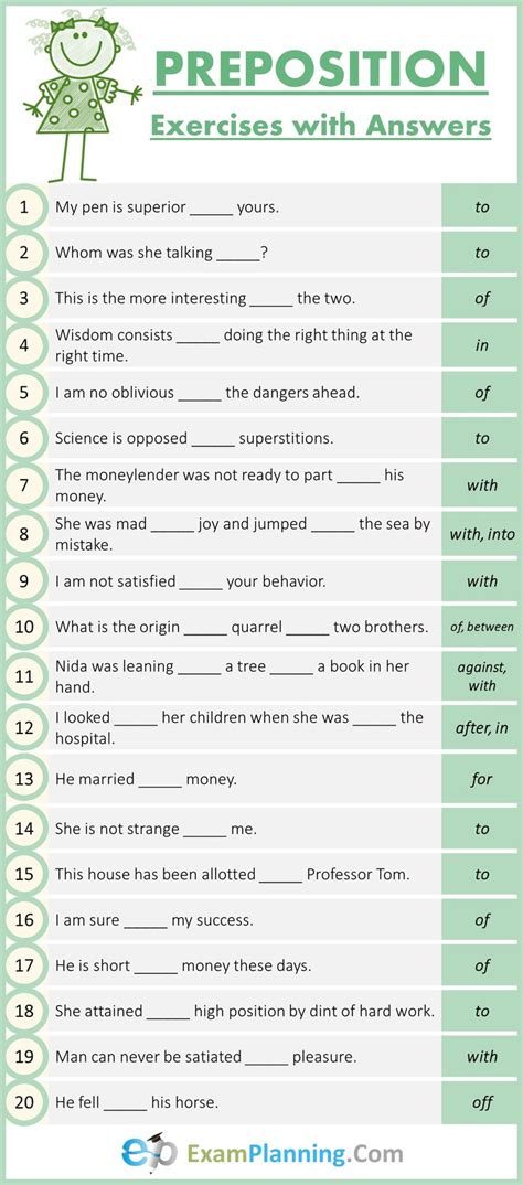 the preposition worksheet for students to practice their english ...