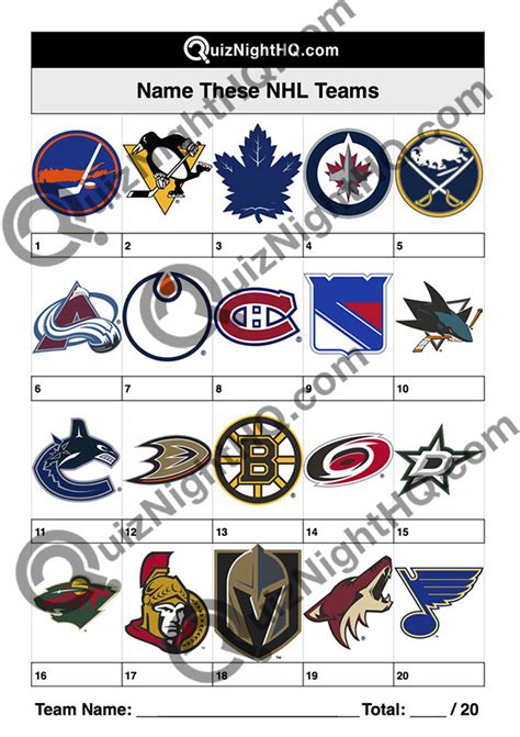 Sports Team Logos 007 – NHL – QuizNightHQ