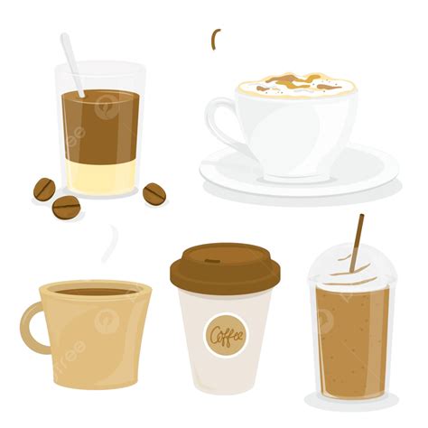 Cartoon Vector Menu With Hot And Cold Coffee Cups Vector, Beverage, Product, Seed PNG and Vector ...