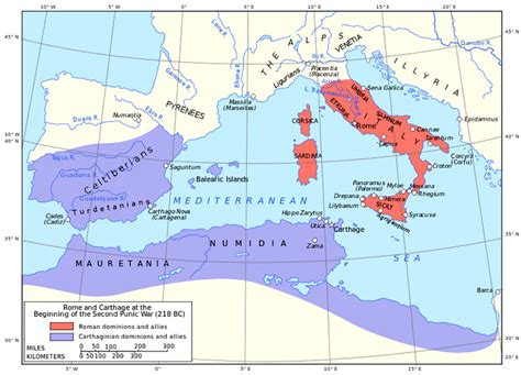 Picture Information: Map of Punic Wars between Carthage and Rome