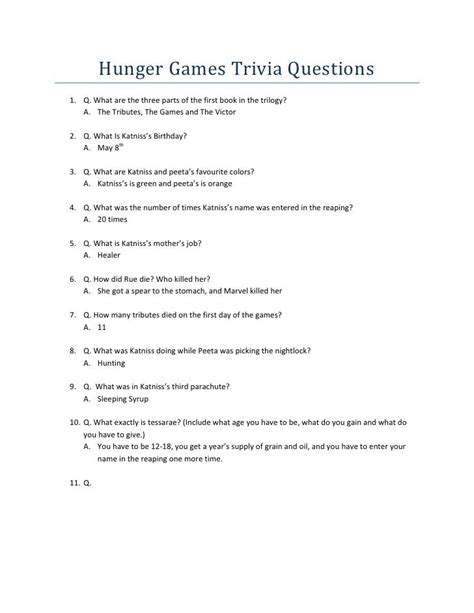 Hunger games trivia questions