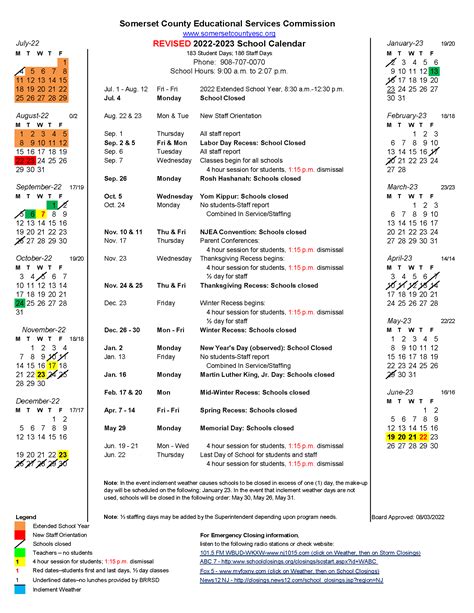 School Calendars – Parents – Somerset County Educational Services Commission