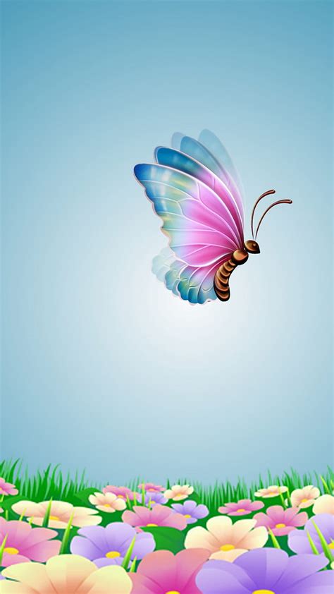 1080P free download | Cute butterfly, blue, cartoon, colorful, flowers, pink, HD phone wallpaper ...