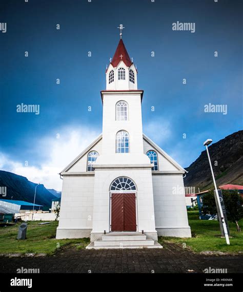 White church in Bildudalur in Iceland Stock Photo - Alamy