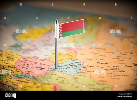 Belarus marked with a flag on the map Stock Photo - Alamy