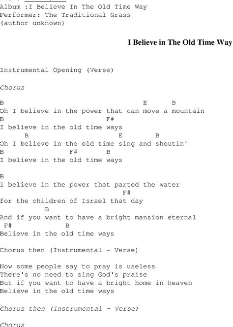 I Believe in the Old Time Way - Christian Gospel Song Lyrics and Chords