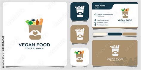 Grocery paper bag with food logo design and business card. Reusable ...