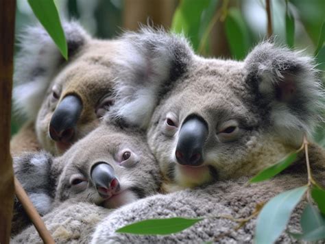 Premium Photo | A koala family with a baby on its back