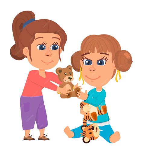 Kids Sharing Toys Clip Art