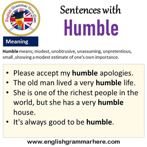 Sentences with Humble, Humble in a Sentence and Meaning in 2021 | Sentences, Grammar sentences ...