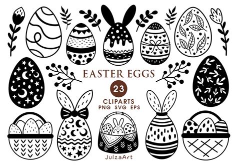 Easter Clipart, Black and White Easter Svg, Easter Eggs Svg, Happy ...