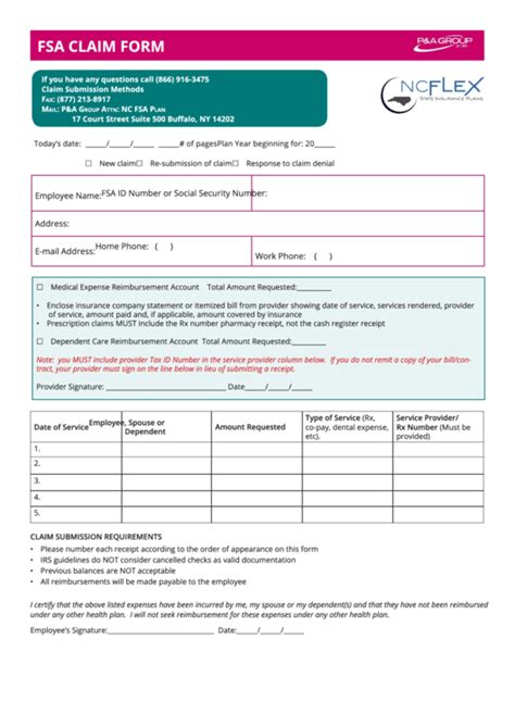 Fsa Claim Form printable pdf download