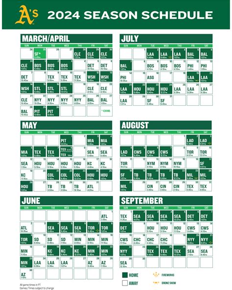 Oakland Athletics Promotional Schedule 2024 Pdf - Marge Samaria