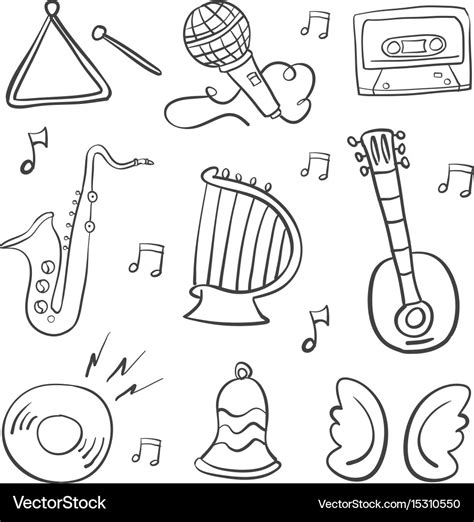 Hand draw musical instrument doodles Royalty Free Vector