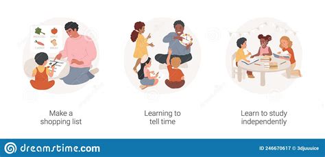 Social Skills Development In Kindergarten Isolated Cartoon Vector Illustration Set ...