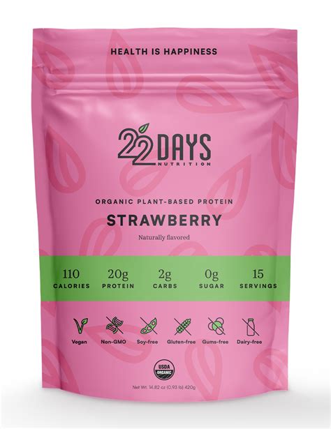 Organic Vegan Strawberry Protein Powder | 22 Days Nutrition