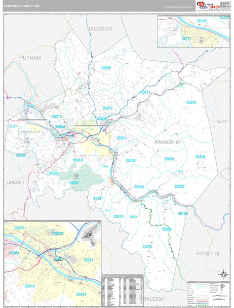 Kanawha County, WV Wall Map Premium Style by MarketMAPS - MapSales