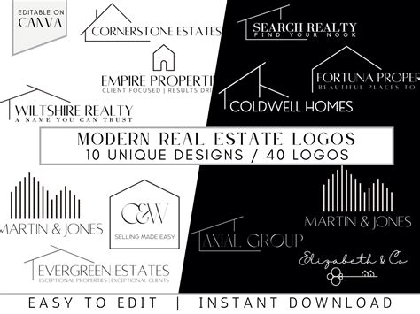 Modern Real Estate Logos, Pre-made Realtor Logos, Editable Canva Template, Realtor Branding ...