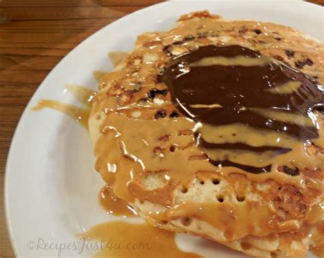 Chocolate Chip Pancakes with Peanut Butter Syrup