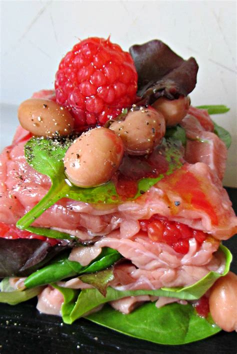 Carpaccio salad with fresh raspberries and baked beans | Baked beans, Food, Carpaccio