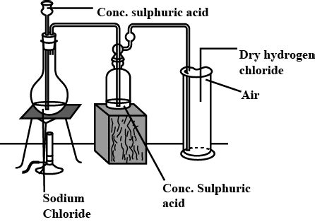 Draw a labelled diagram to show the preparation of hydrogen chloride ...