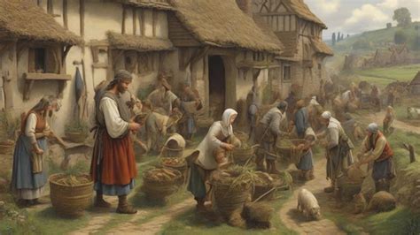 Premium AI Image | The daily life of medieval villagers engaged in farming crafting and various ...