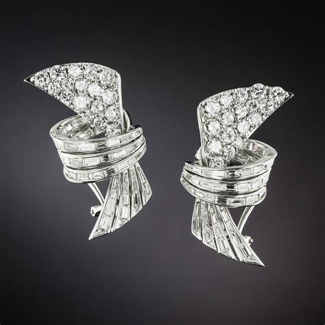Mid-Century Diamond Platinum Spray Earrings Earrings