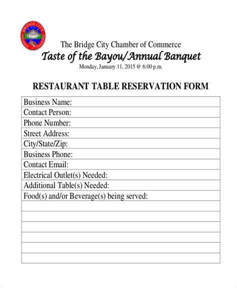 Reservation Table Template | Elcho Table