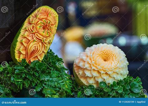 Orange Cantaloupe Melon Carving. Stock Image - Image of colorful ...