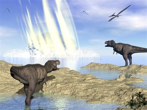 End of Dinosaurs Due To Meteorite Impact in Stock Illustration ...